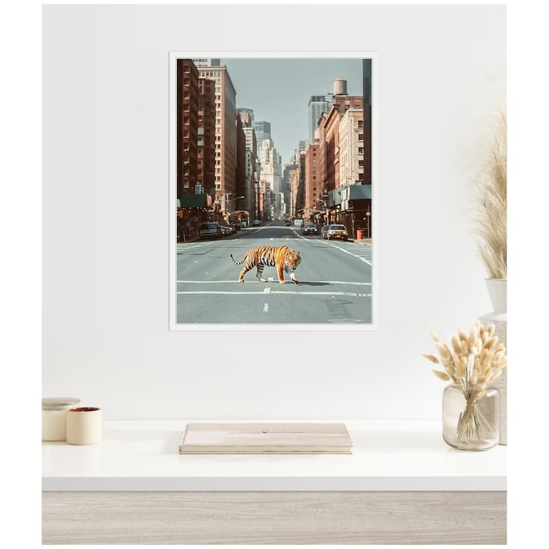 Kate and Laurel Sylvie Urban Tiger in the City Framed Canvas by Michael Schauer