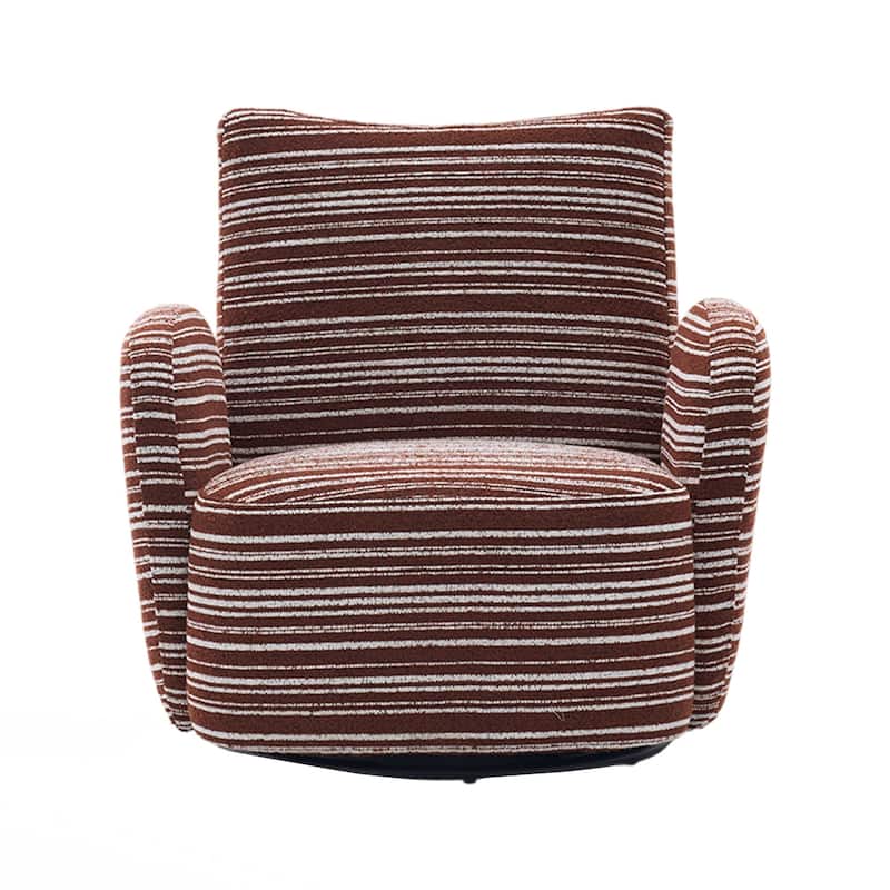 Modern Style 360° Swivel Leisure Chair Fabric Striped Armrest Swivel Chair and metal bracket, suitable for living room, balcony