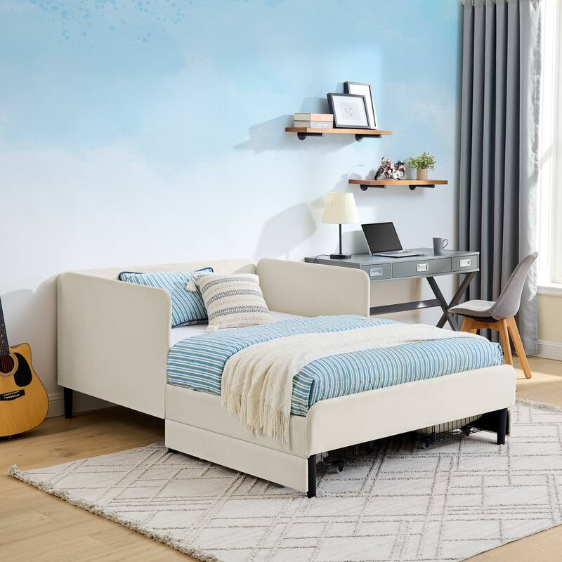 Full Size Upholstered Platform Bed Frame with 2 Storage Drawers, Adjustable Velvet Sofa Bed