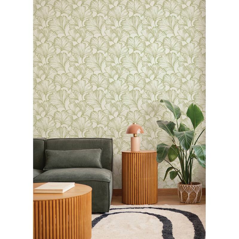 A-Street Prints Kyoto Moss Ginkgo Leaf Wallpaper