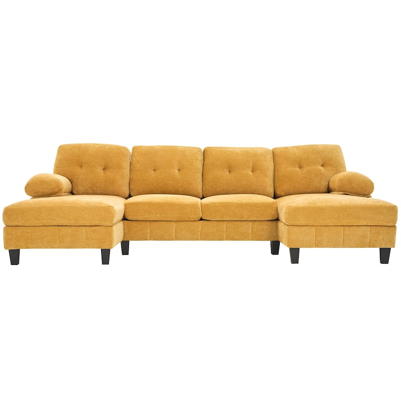 Roomfitters U-Shaped Chenille Sectional Sofa with Dual Chaises, Armrest Pillows and Storage Pockets for Living Room