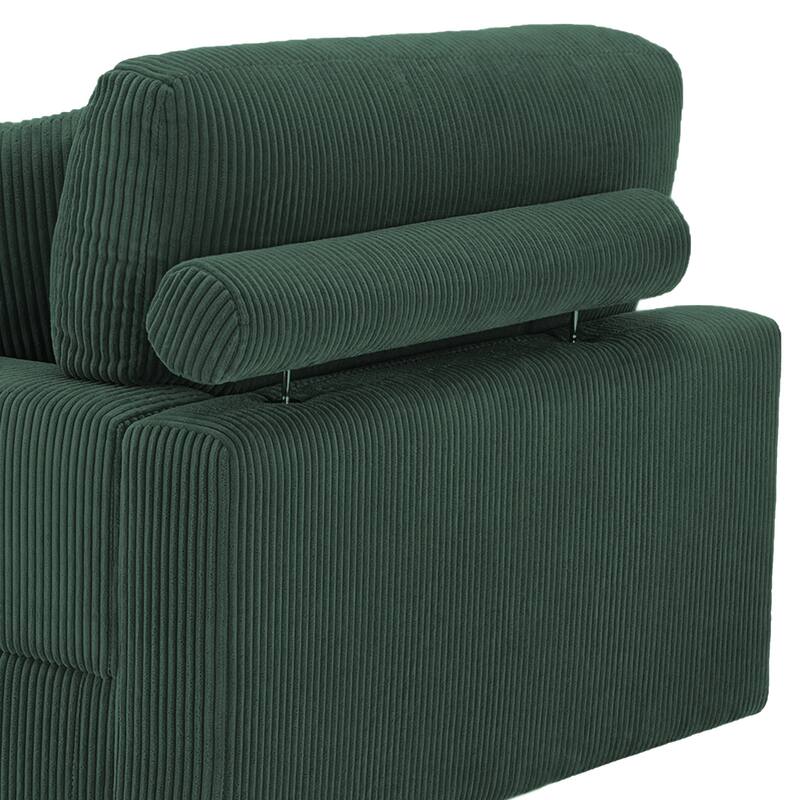 118" W Corduroy L-shape Modular Sectional Sofa with Pillows