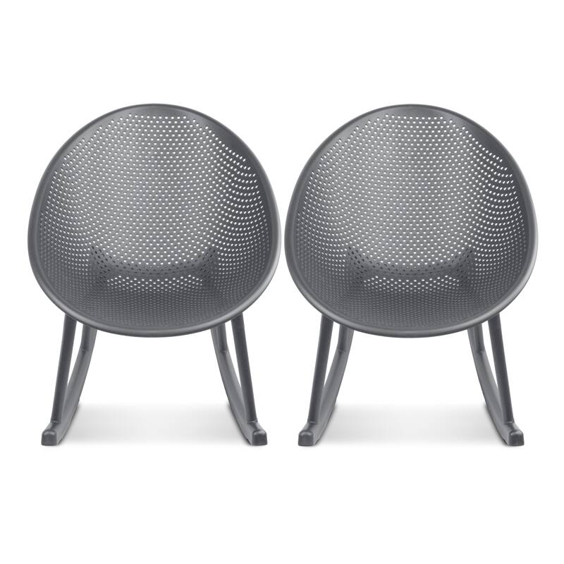 Patio Rocking Chairs | Oval Egg Shaped Lounge Rocker | All Weather Plastic | Modern Accent Side Chair for Indoor or Outdoor Use - Grey_2