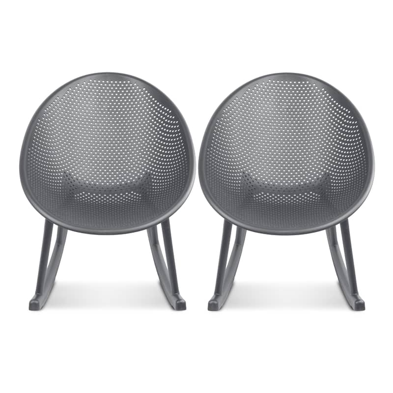 Set of 2 Mid-Century Modern Rocking Lounge Chairs – Egg-Shaped Breathable Plastic Seat with Durable Plastic Base, Accent Seating - Grey