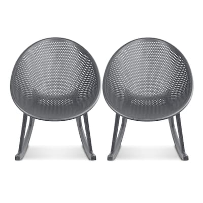 Set of 2 Mid-Century Modern Rocking Lounge Chairs – Egg-Shaped Breathable Plastic Seat with Durable Plastic Base, Accent Seating