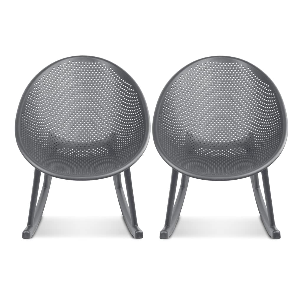 Set of 2 Mid-Century Modern Rocking Lounge Chairs – Egg-Shaped Breathable Plastic Seat with Durable Plastic Base, Accent Seating