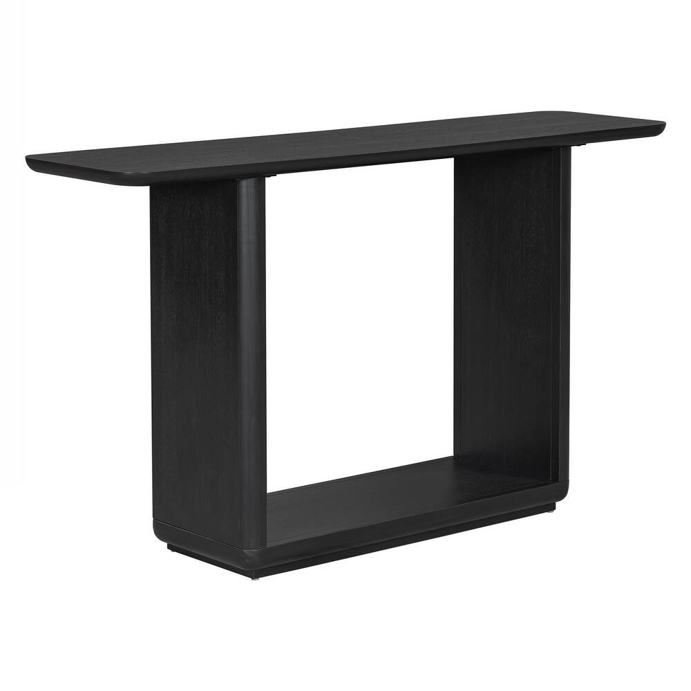 Elegant Minimalist Console Table with Curved Corners,Natural Wood Veneer,U-Base Design for Easy Placement