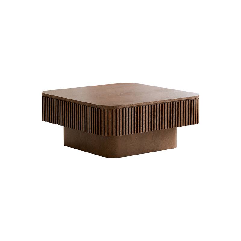 31.5" Square Coffee Table with Storage, Modern Solid Wood Veneer Accent Table