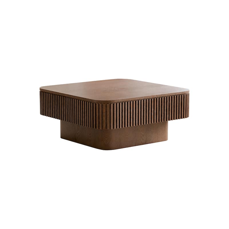 Modern 31.5" Square Coffee Table with Storage Solid Wood Veneered Accent Table for Living Room or Bedroom