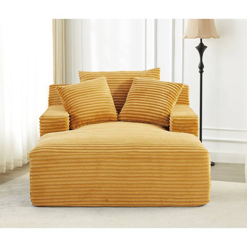 Oversized Corduroy Upholstered Sleeper Sofa Bed Cozy Cloud Chaise - Yellow