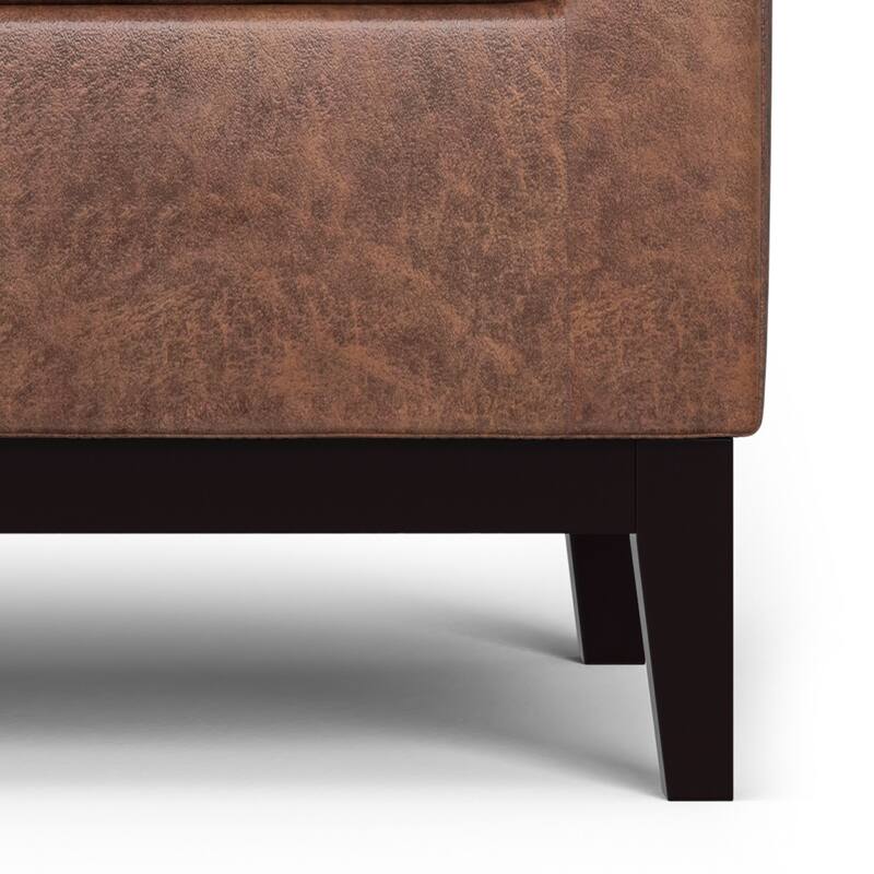 Selah 48 inch Wide Rectangle Storage Ottoman in Distressed Saddle Brown Vegan Faux Leather