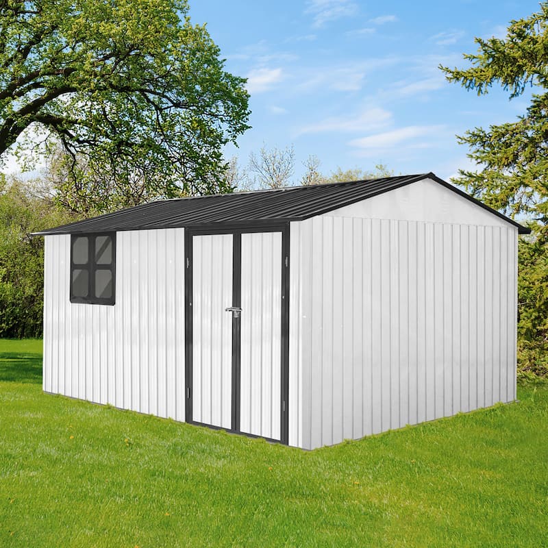 Outdoor 12 x 10 ft. Metal Storage Shed with Window and Vents and Hinged Door and Padlock