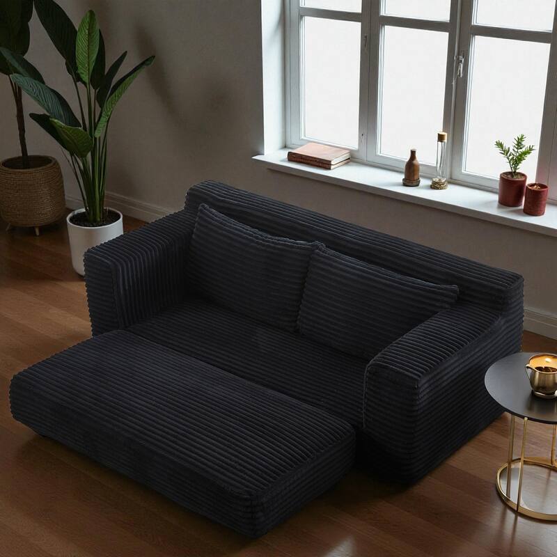 Convertible Memory Foam Loveseat Sofa Bed, No-Assembly Corduroy 2-in-1 Couch with Steel Frame for Small Spaces