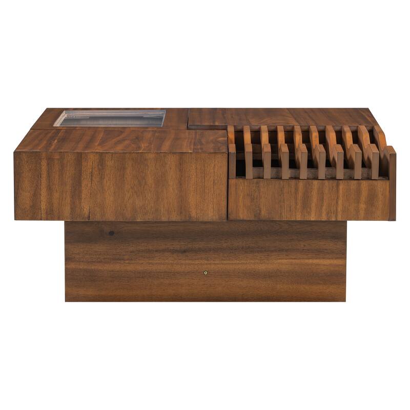Mid Century Coffee Table with 3 Drawers, 33" Square Wooden Center Table Tea Table with Solid Wood Legs for Living Room