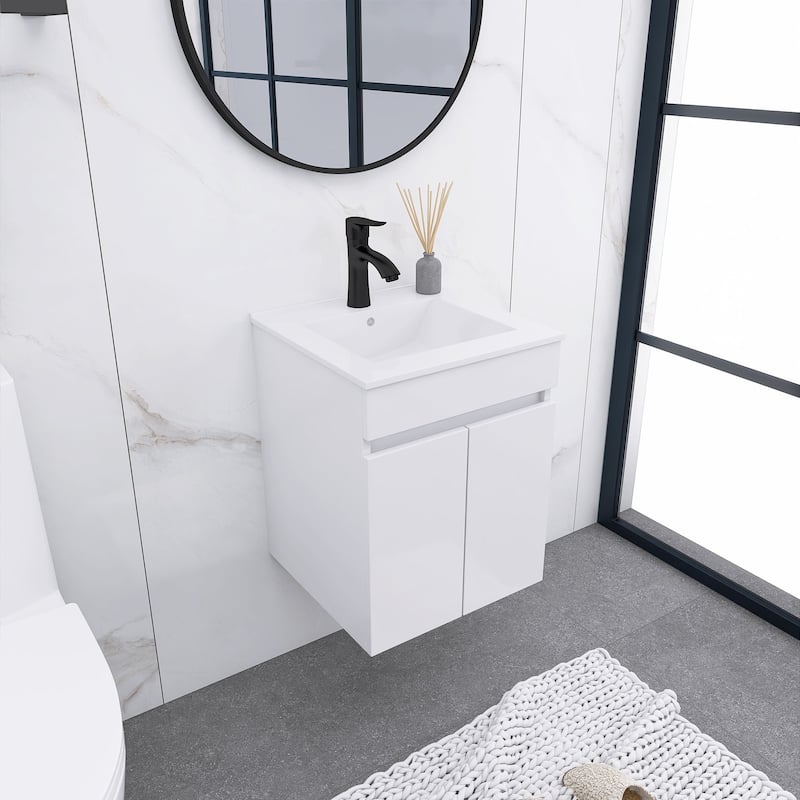 16 Inches Plywood Wall-Mounted Bathroom Vanity Set with Integrated Ceramic Sink