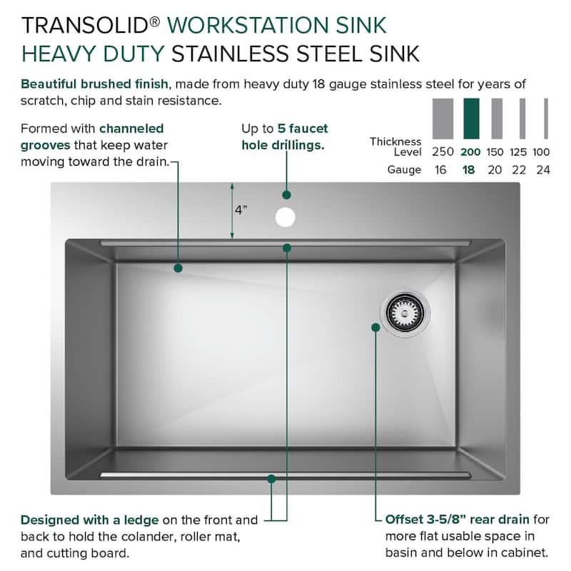 Transolid KWSST332210-ML2 KWS 33" Drop In Single Basin Stainless Steel