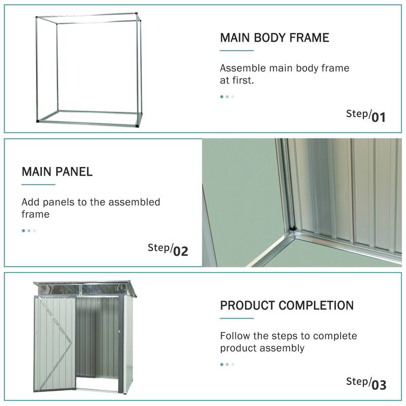 5 x 3 FT Metal Storage Shed, Transparent Panel Windows, Lockable - 5ft x 3ft