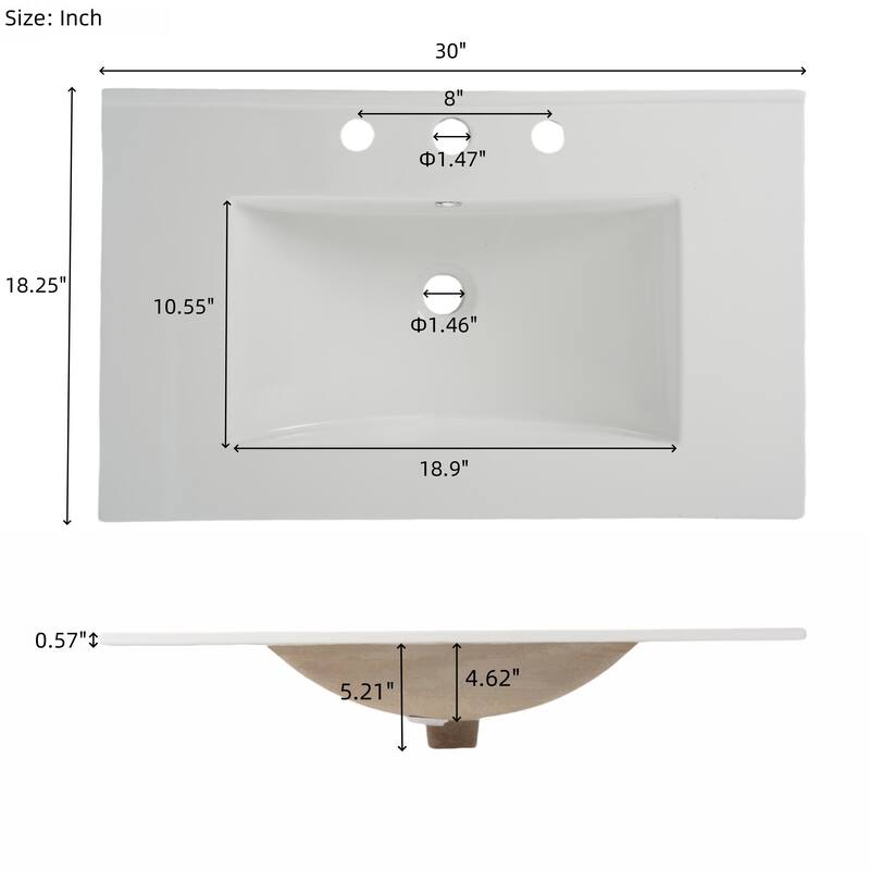 Bathroom Storage Vanity Cabinet with Ceramic Sink, Blurred Tempered Glass Doors, Matte Black Handles and Adjustable Shelf