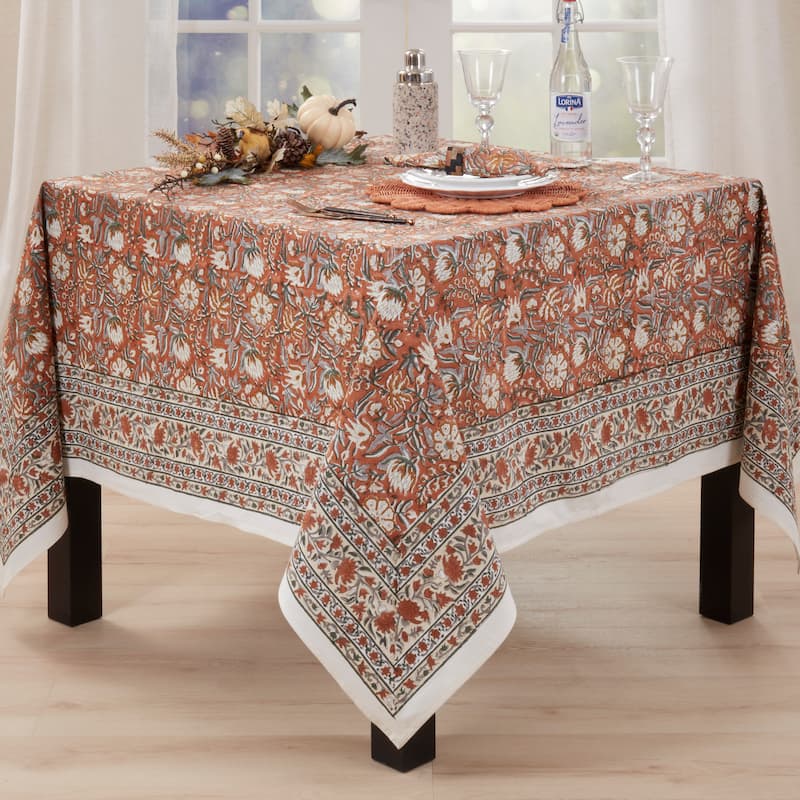Timeless Printed Floral Tablecloth with Coordinating Border Detail for Refined Everyday Dining and Entertaining - 70"