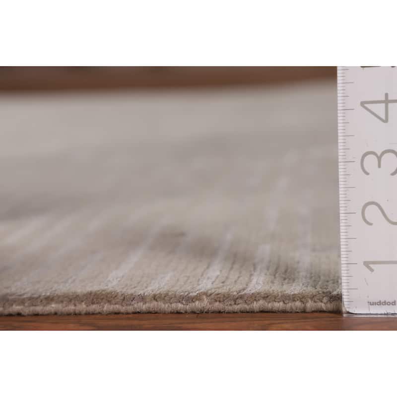 Beige Striped Nepalese Oriental Area Rug Hand-Knotted Wool Carpet - 5'10" x 8'8"