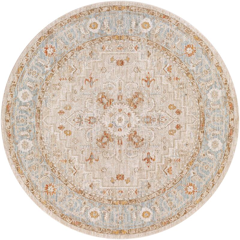 Betty Classic Medallion Area Rug - 6'7" x 6'7" Round - Beige/Denim