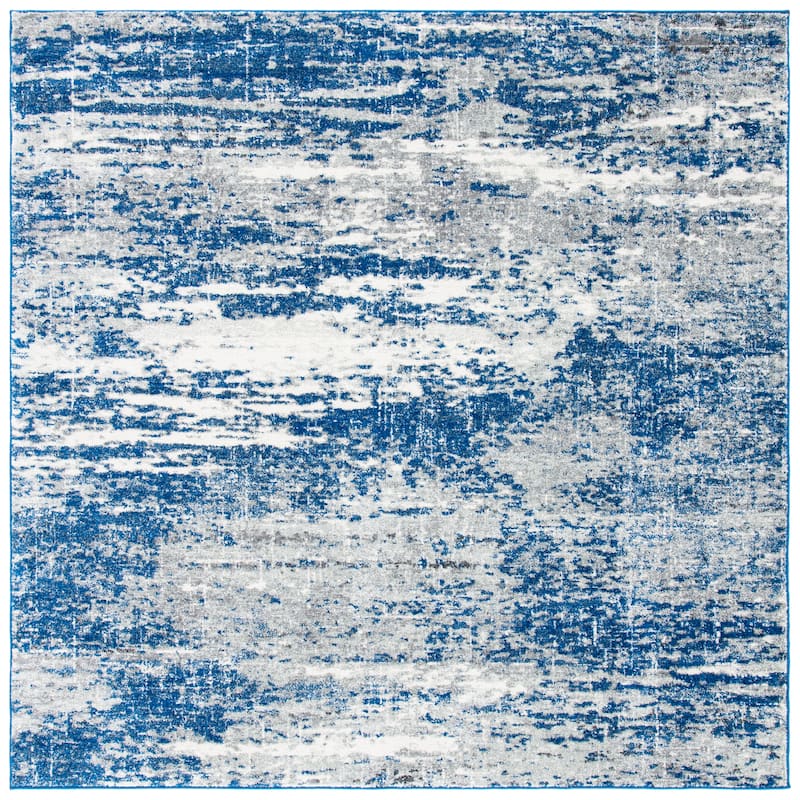 SAFAVIEH, Evoke Yukako Modern Abstract Distressed Rug - 6'7" Square - Dark Blue/Grey