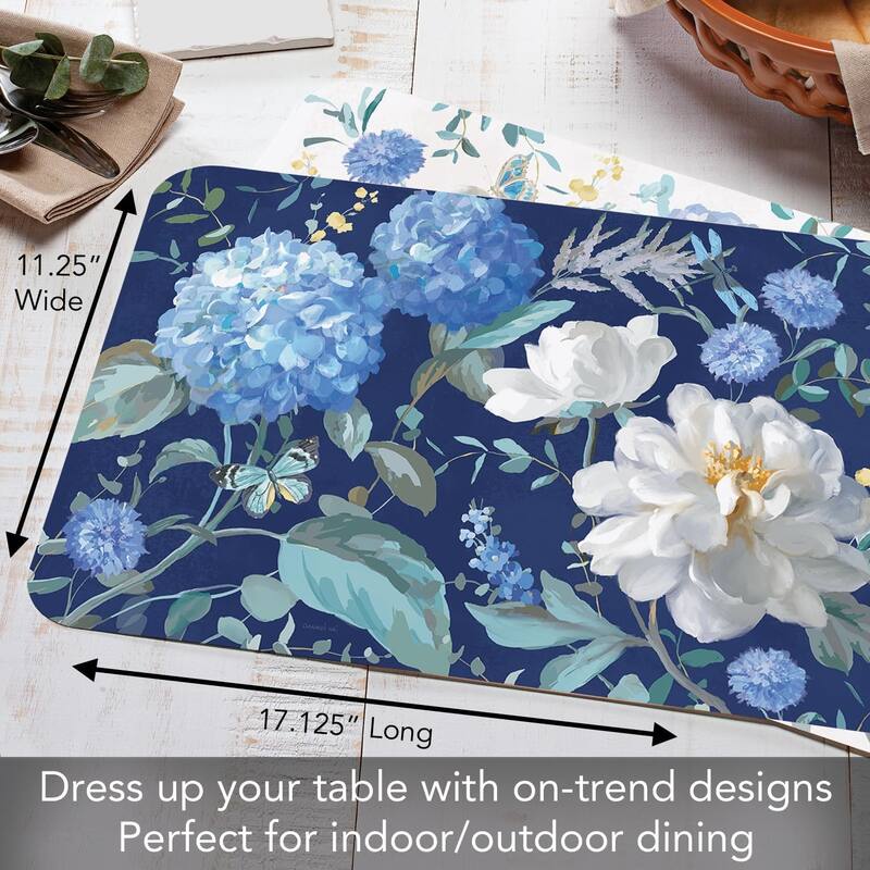 Spring Morning Blooms 4 Pack Reversible Easy Care Flexible Plastic Placemats Made in The USA BPA Free, Wipes Clean