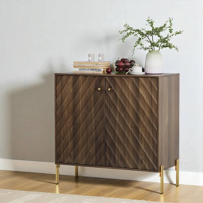 Mid-Century Modern Sideboard Buffet Cabinet with Storage, Walnut Accent Cabinet with Adjustable Shelves for Dining or Entryway