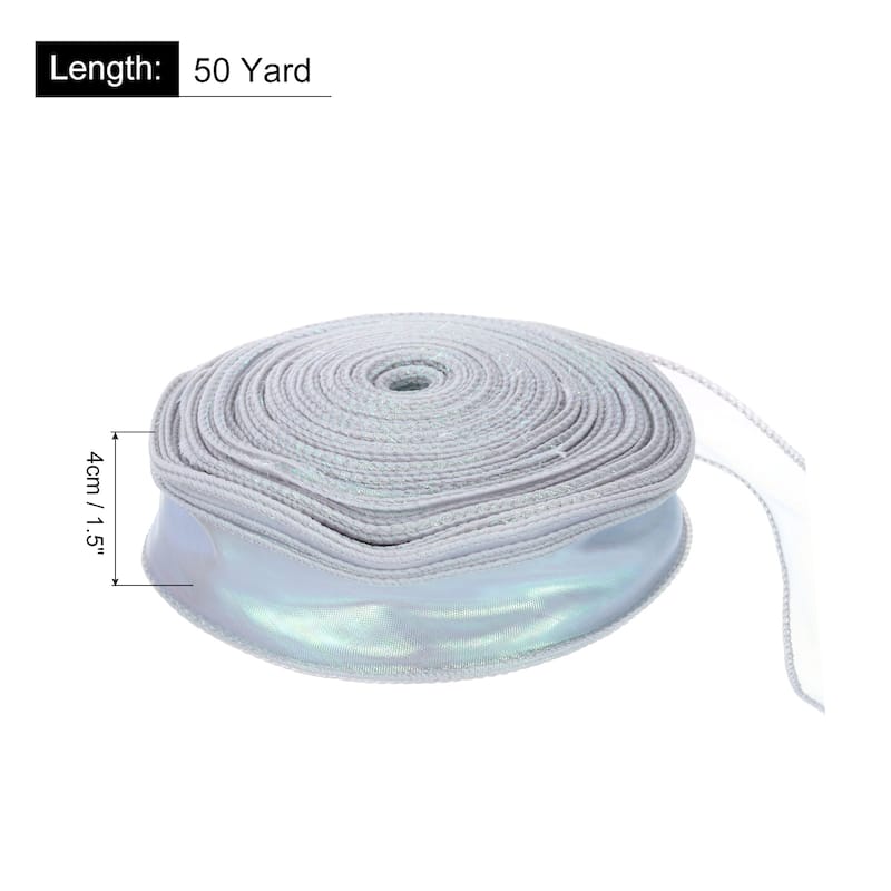 1.5 Inch 10 Yard Sheer Organza Ribbon Shimmer Chiffon Tulle Ribbons - Silver - 1 1/2" x 50 Yard