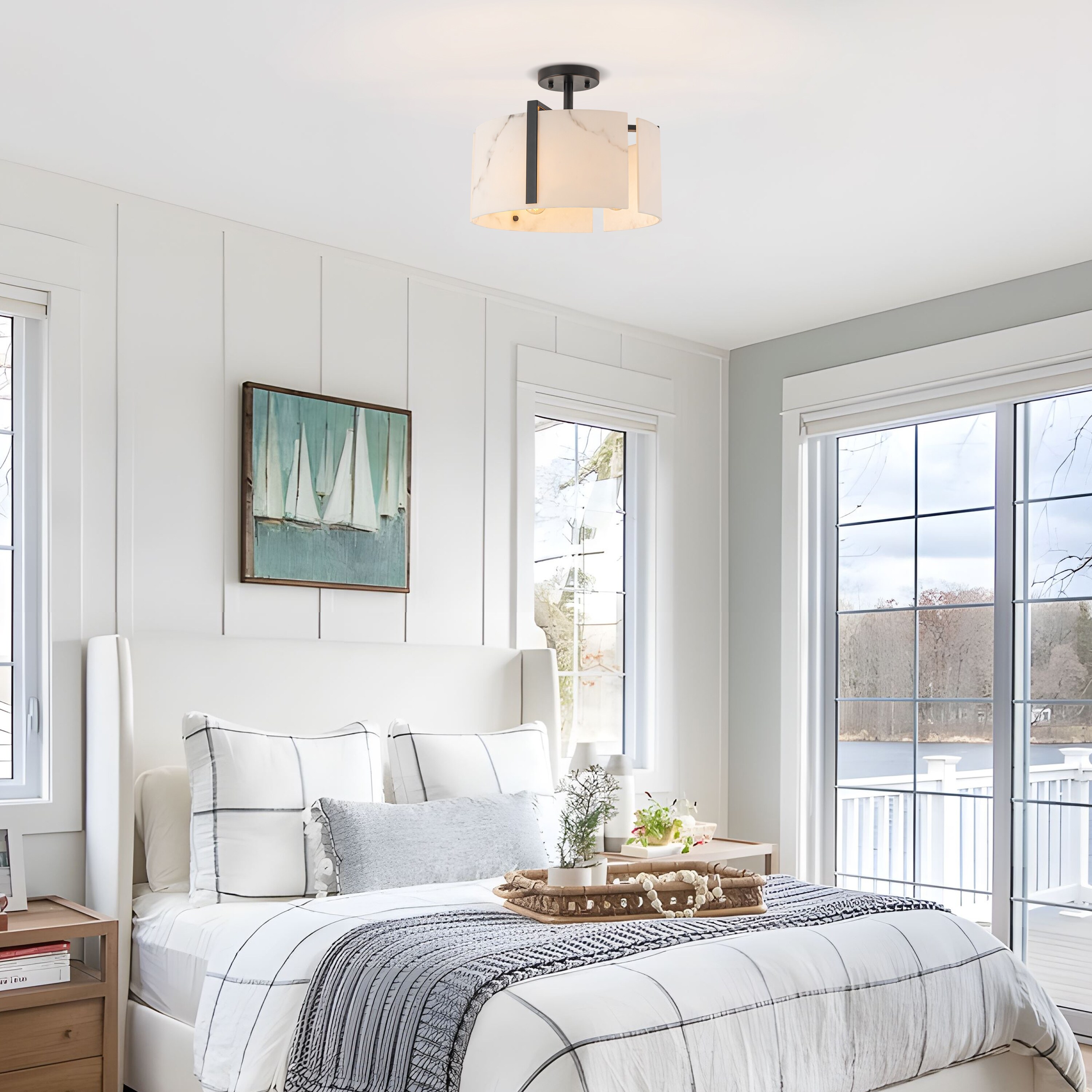 Starsky 3-Light Natural Alabaster Semi Flush Mount with Unique