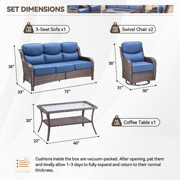 dimension image slide 15 of 36, Outdoor Sofa with 6-Inch Thick Cushions Furniture for Porch