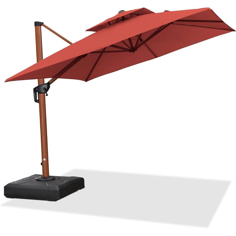PURPLE LEAF 9 ft Square Wood Pattern Patio Cantilever Umbrella