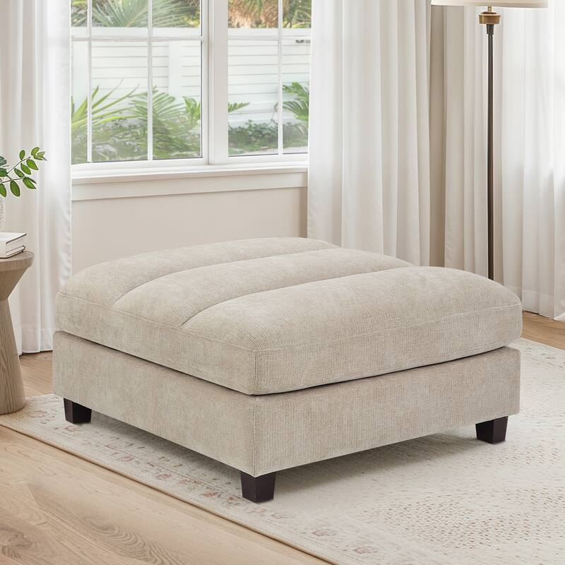 38.6" Plush Chenille Ottoman, Upholstered Cloud Ottoman, Modular Sectional Couches For Living Room, Compressed Memory Foam - Light brown