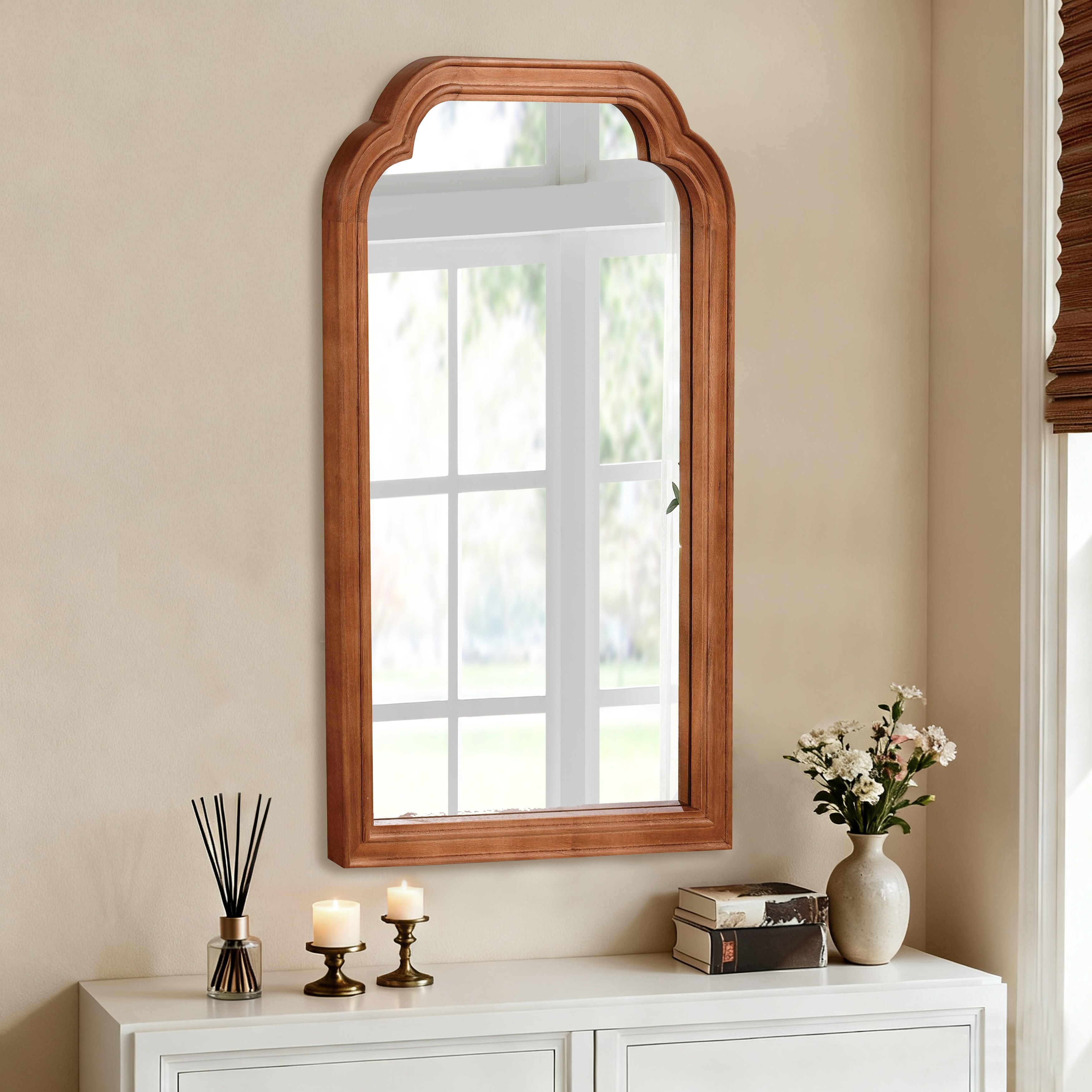 Rounded Corner Solid Wood Frame Decorative Mirror Modern Farmhouse