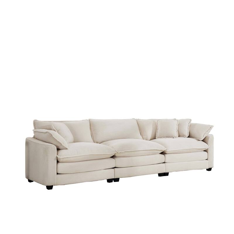 GDFStudio-Shanks Corduroy Three-Seater Sofa with Arm and Throw Pillows