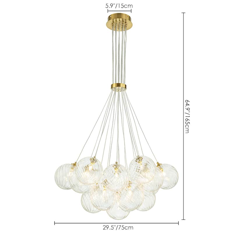 13/ 19-Light Modern Gold Sputnik Cluster Swirled Glass Globe Bubble Chandelier