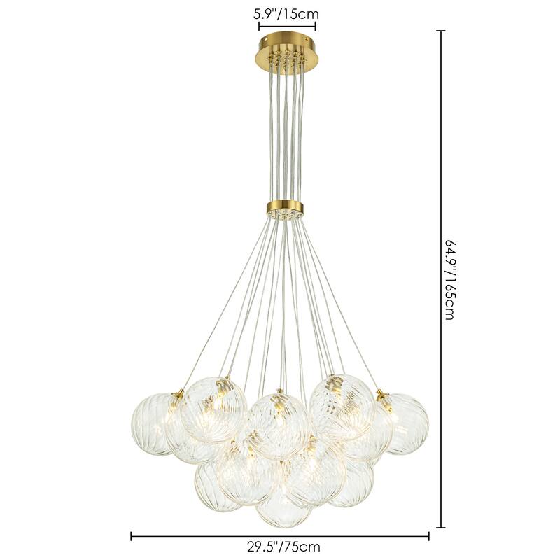 13/ 19-Light Modern Glam Gold Sputnik Cluster Swirled Glass Globe Bubble Chandelier for Dining Room