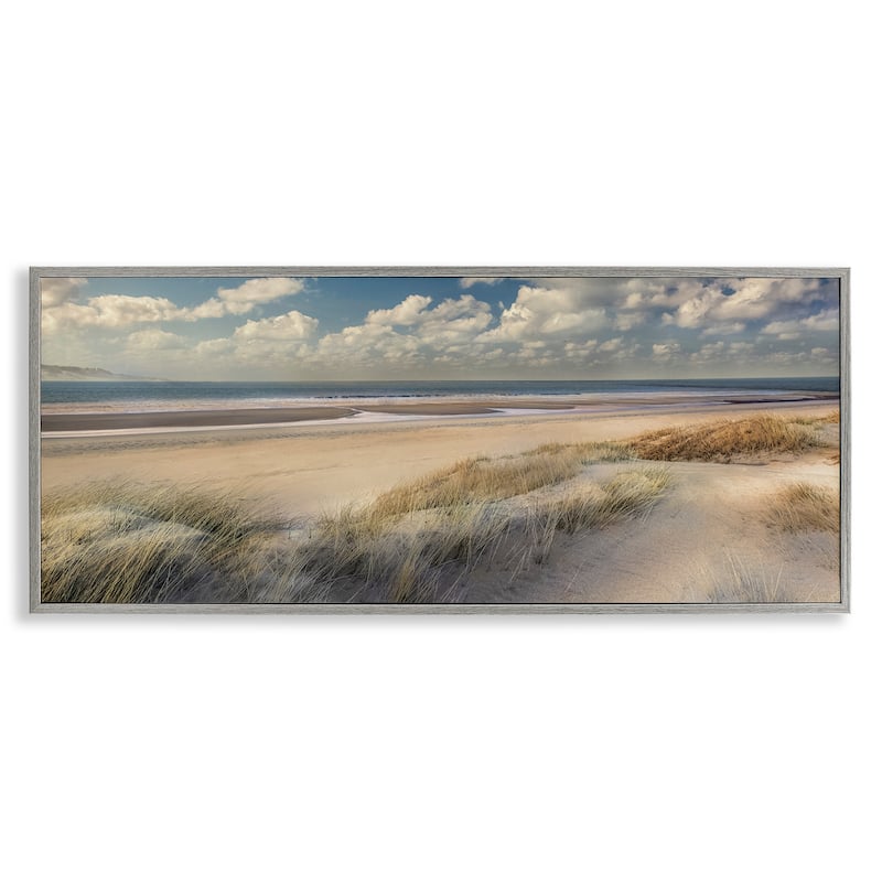 Stupell Rolling Clouds Beach Scenery Framed Giclee Art Design By Mike Calascibetta - 30 x 13 - Grey