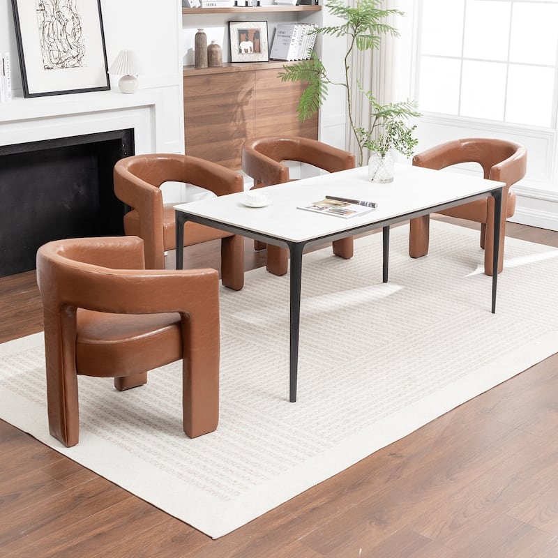 SEYNAR Modern Glam PU Leather Upholstered Dining Chair, Open-Back Accent Chair Set of 4