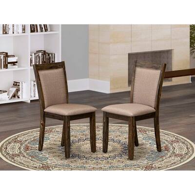 Parson Dining Chairs Set of 2 - Linen Fabric Padded Chairs, Distressed Jacobean Finish