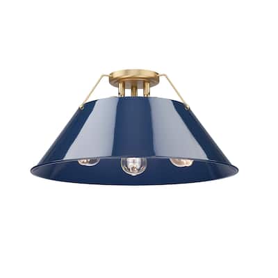Orwell 3-Light Flush Mount in Brushed Champagne Bronze with Matte Navy - Gold