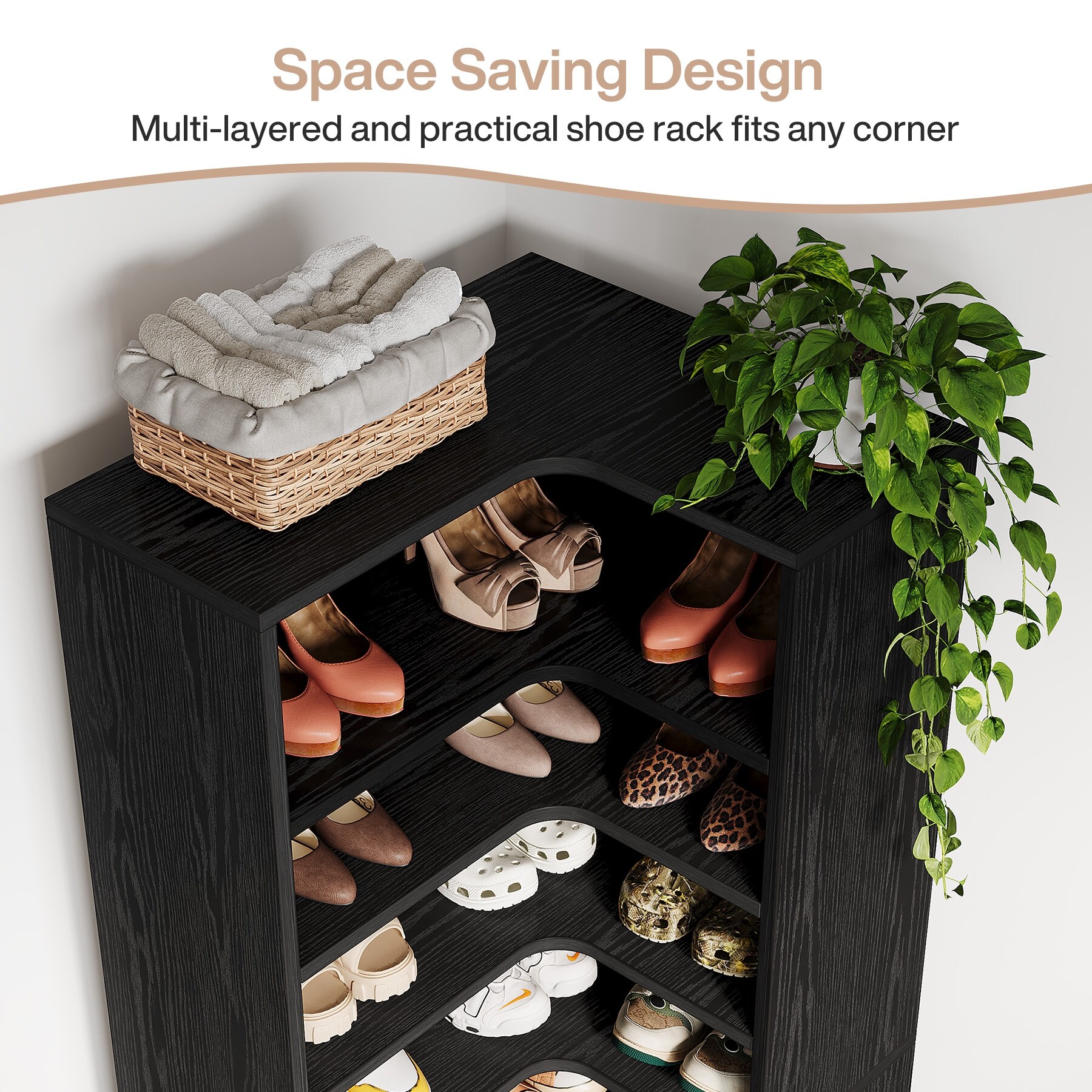 置物 5646 Corner Shoe Cabinet for 40-45 Pairs, 9-Tier Tall Shoe