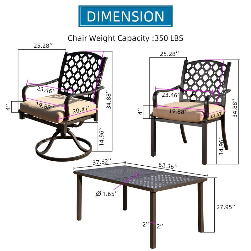 Domi 7-Piece Metal Patio Dining Set with Cushions and Table, Outdoor Furniture for Garden or Deck