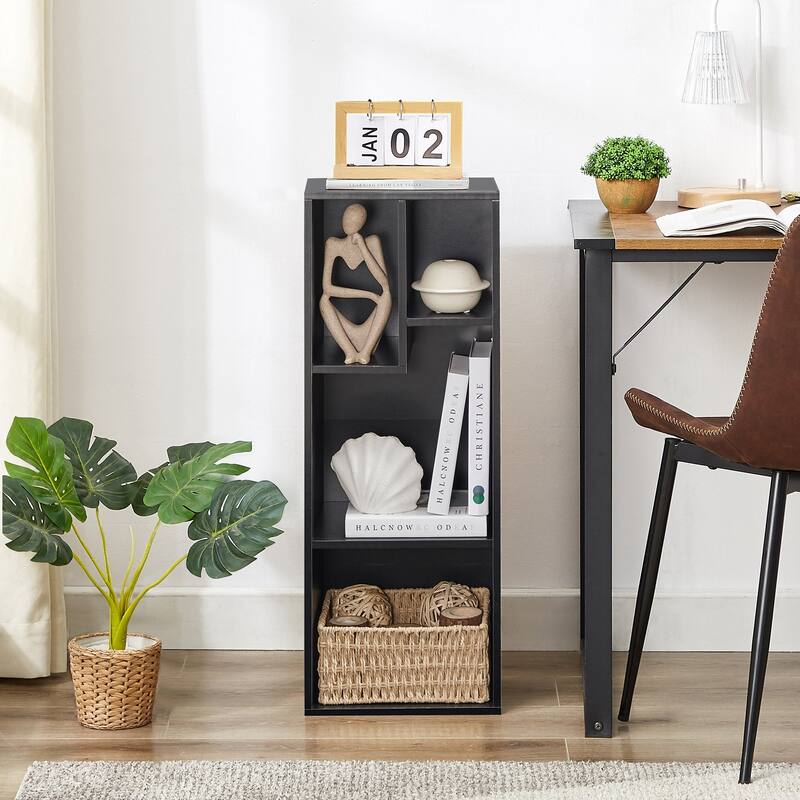 VECELO Wood Organizer Bookcase,Fits Tallest Hardcovers, Customized Storage Display Shelf, Free Standing for Living Room, Bedroom