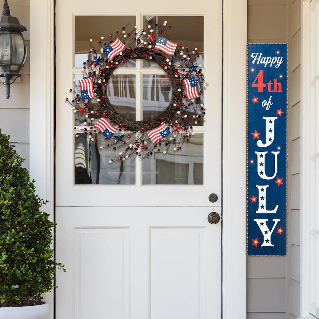 Glitzhome Americana Flag Patriotic Round/Heart Berry Wreaths