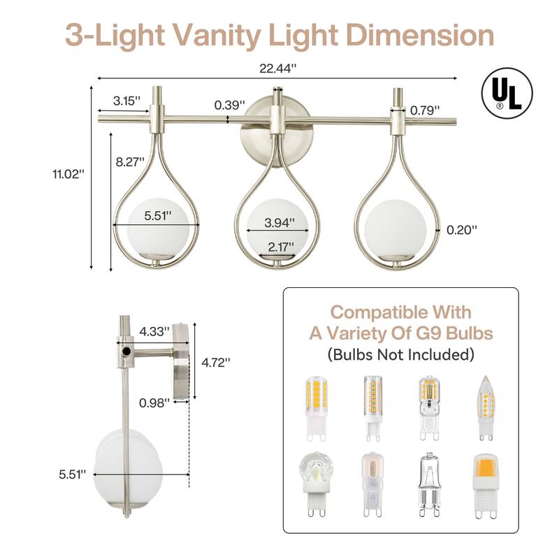 22.5" Bathroom Vanity Light, 3-Light Wall Sconce