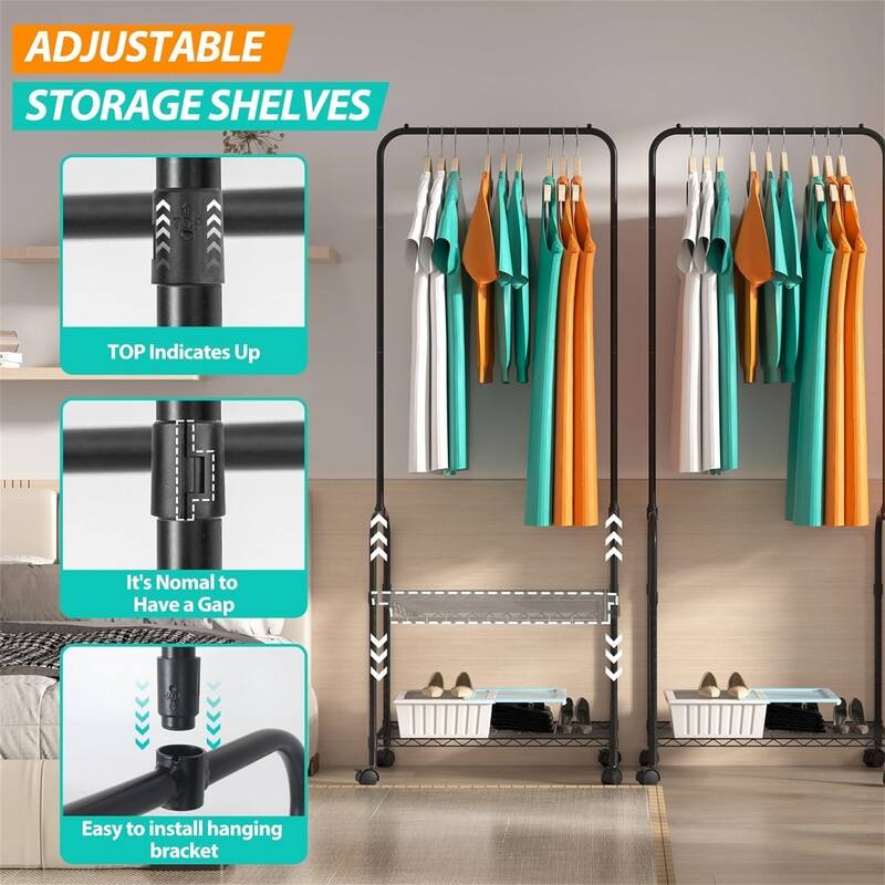 Rolling Clothes Rack 23.6 Inch Garment Rack - 13.8"D x 23.6"W x 65"H