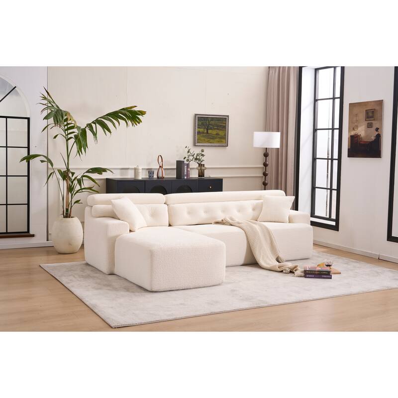 Modern Chenille Convertible L-Shaped 4-Seater Modular Sectional Sofa with 2 Pillows for Apartment Living Room