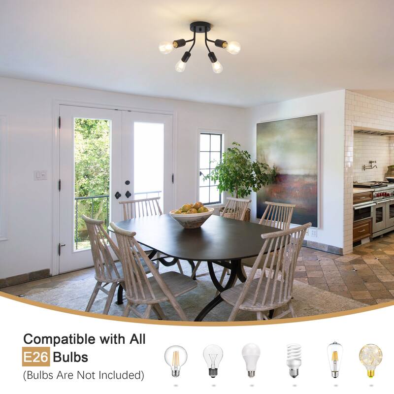 Modern 4-Light Semi Flush Mount Ceiling Light for Dining Room Bedroom Hallway Entryway