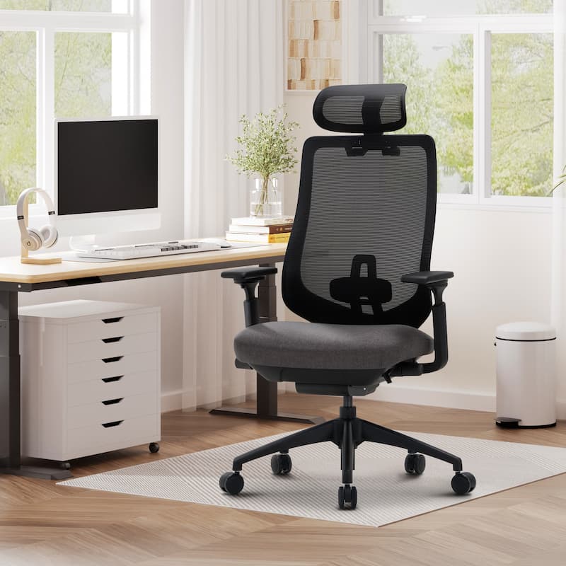 Ergonomic Office Chair, Mesh High Back, 4D Arms, Lumbar Support, Tilt Lock, Black - Dark Grey